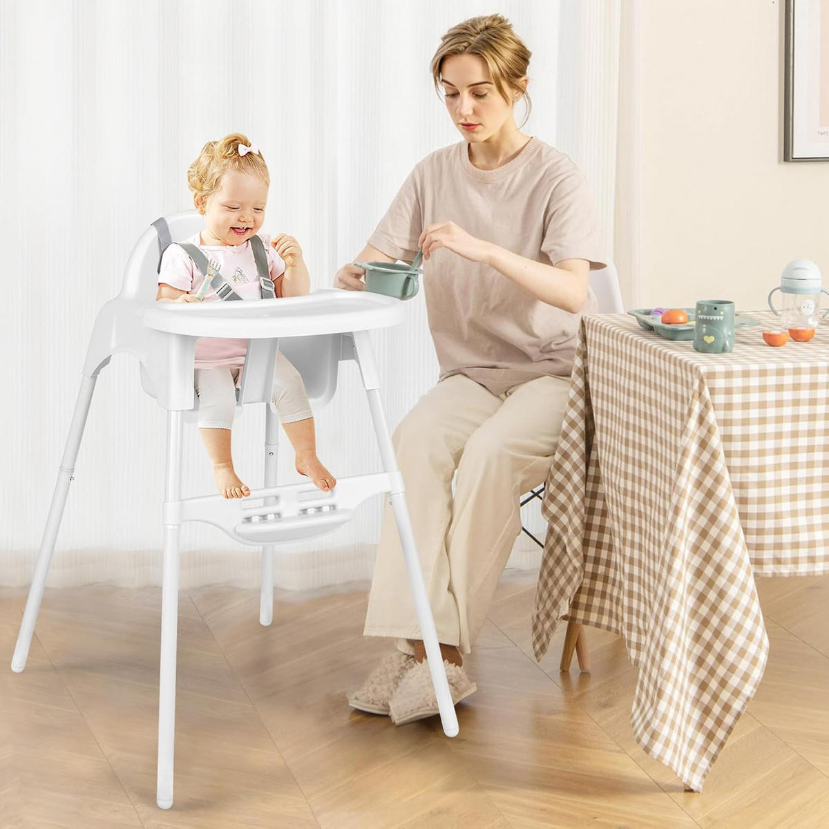 BABYHOCHSTUHL Weiß - Weiß, Kunststoff (61.5/87/66cm) - COSTWAY