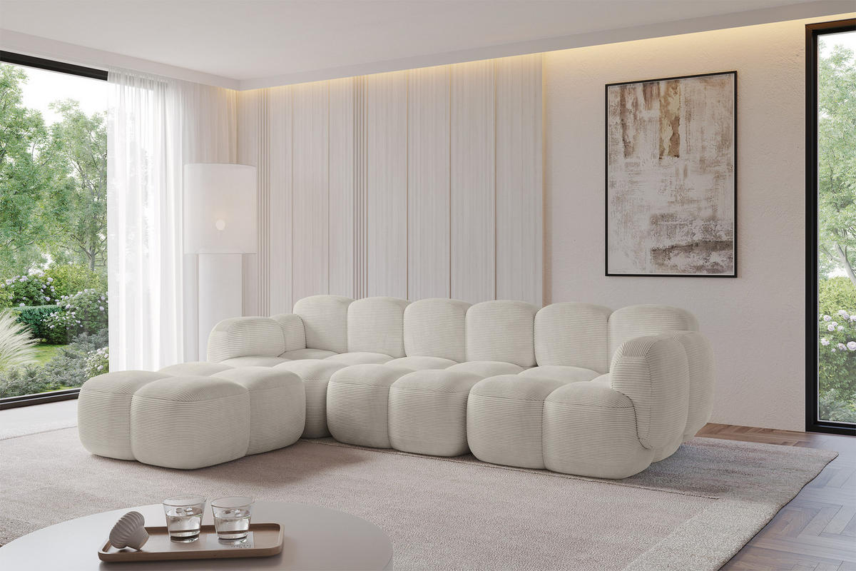 POUF Miko-Puf 90x90x45 cm Creme Cord Modular Sitzhocker - Schwarz/Mokka, Holzwerkstoff/Kunststoff (90/43/90cm) - ALTDECOR