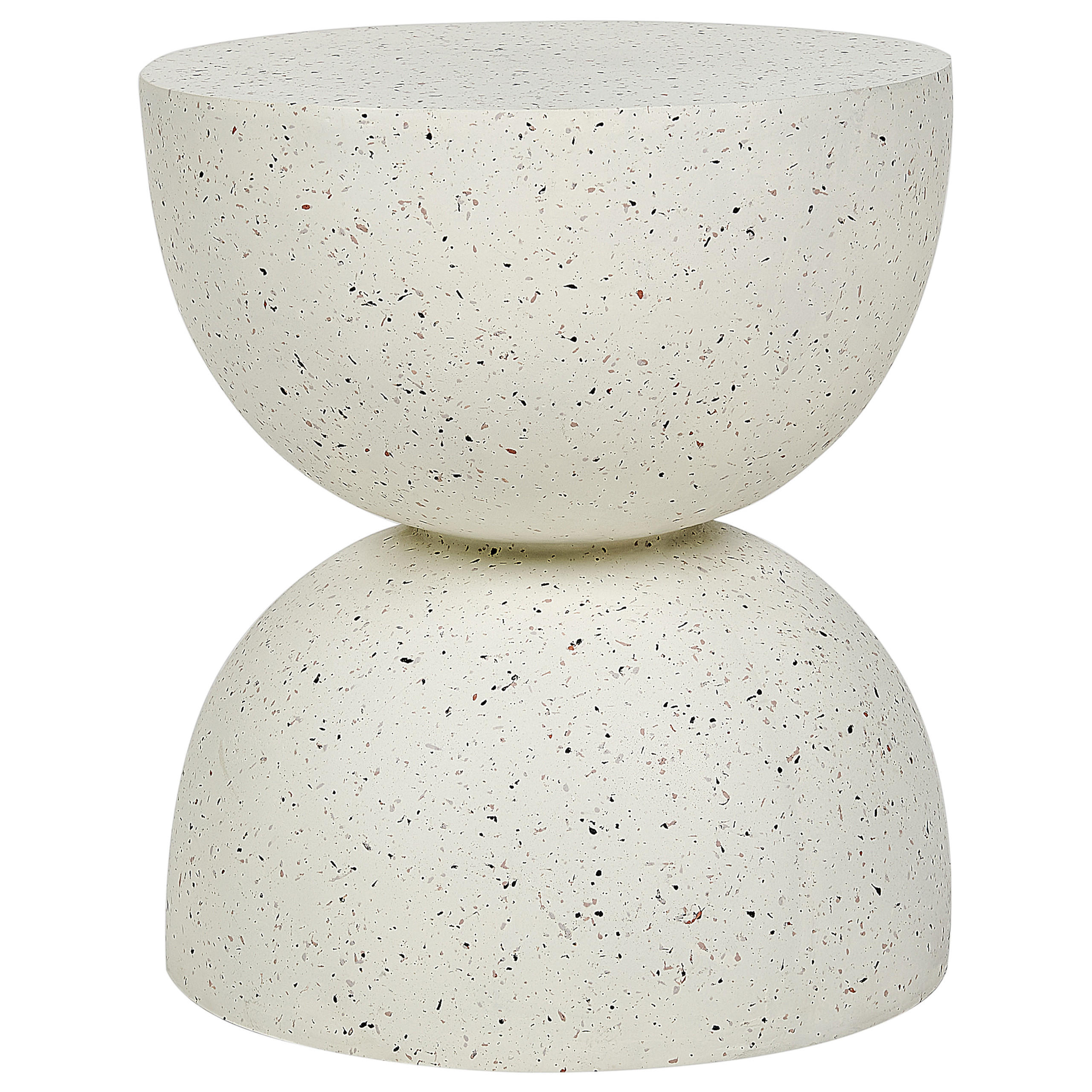 BEISTTELLTISCH Beton cremeweiß Terrazzo Optik rund 40 cm Caoria - Weiß, Stein (40/40/46cm) - Beliani