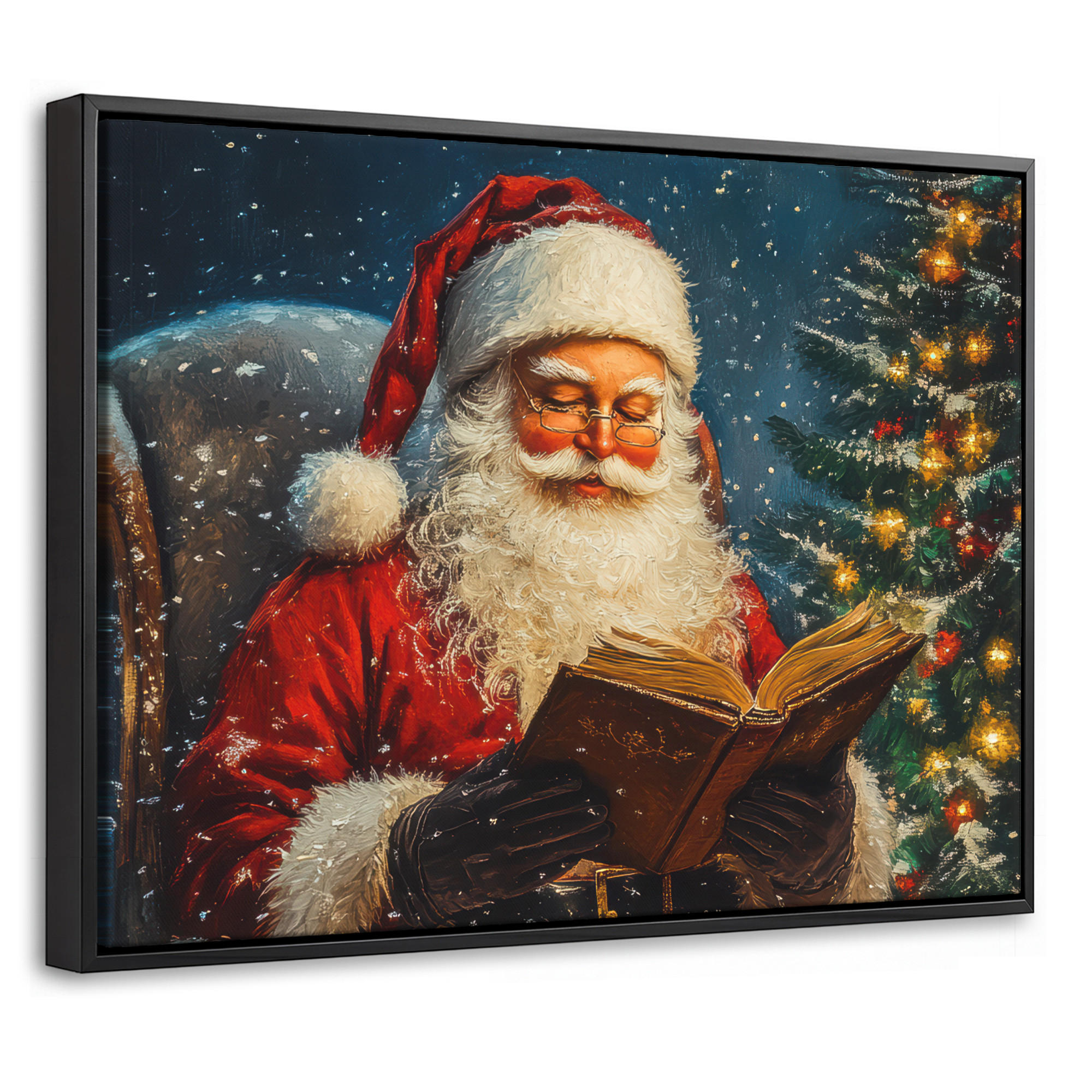 LEINWAND Bilder mit Rahmen - Weihnachtsmann - Weihnachten - Winter - Weihnachtsbaum - 40x30 - Bordeaux, Textil (40/30cm) - MuchoWow