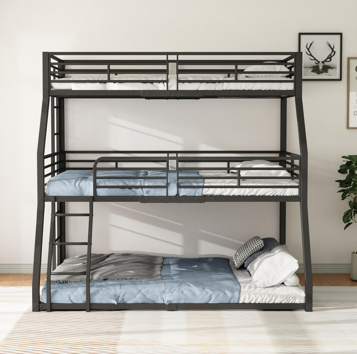 ETAGENBETT Kinderbette 90/200 cm aus Metall mit 2 Leitern und EN747-Zertifizierung Schwarz - Schwarz, Metall (90/200cm) - Modenvie