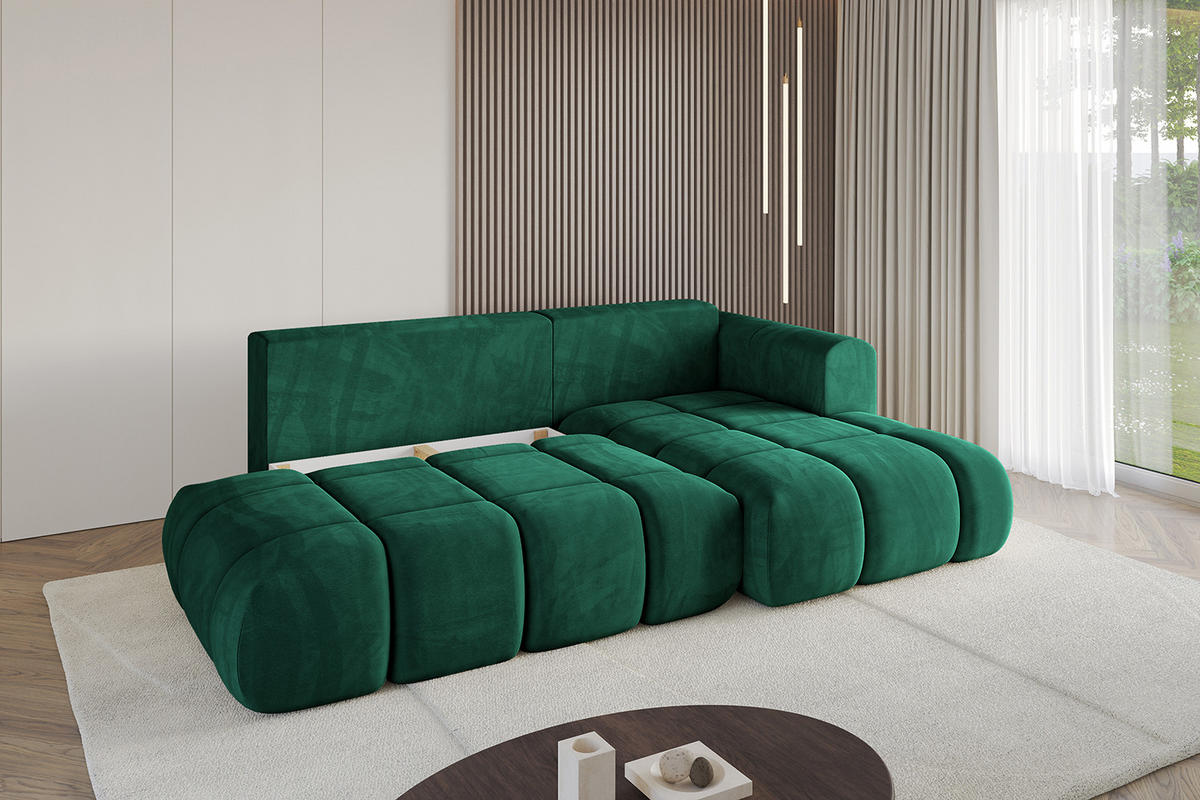 ECKSOFA Ottomane Rechts CLOUD-L 289x180x40 Dunkelgrün Velours - Dunkelgrün, Holzwerkstoff/Kunststoff (289/180cm) - ALTDECOR