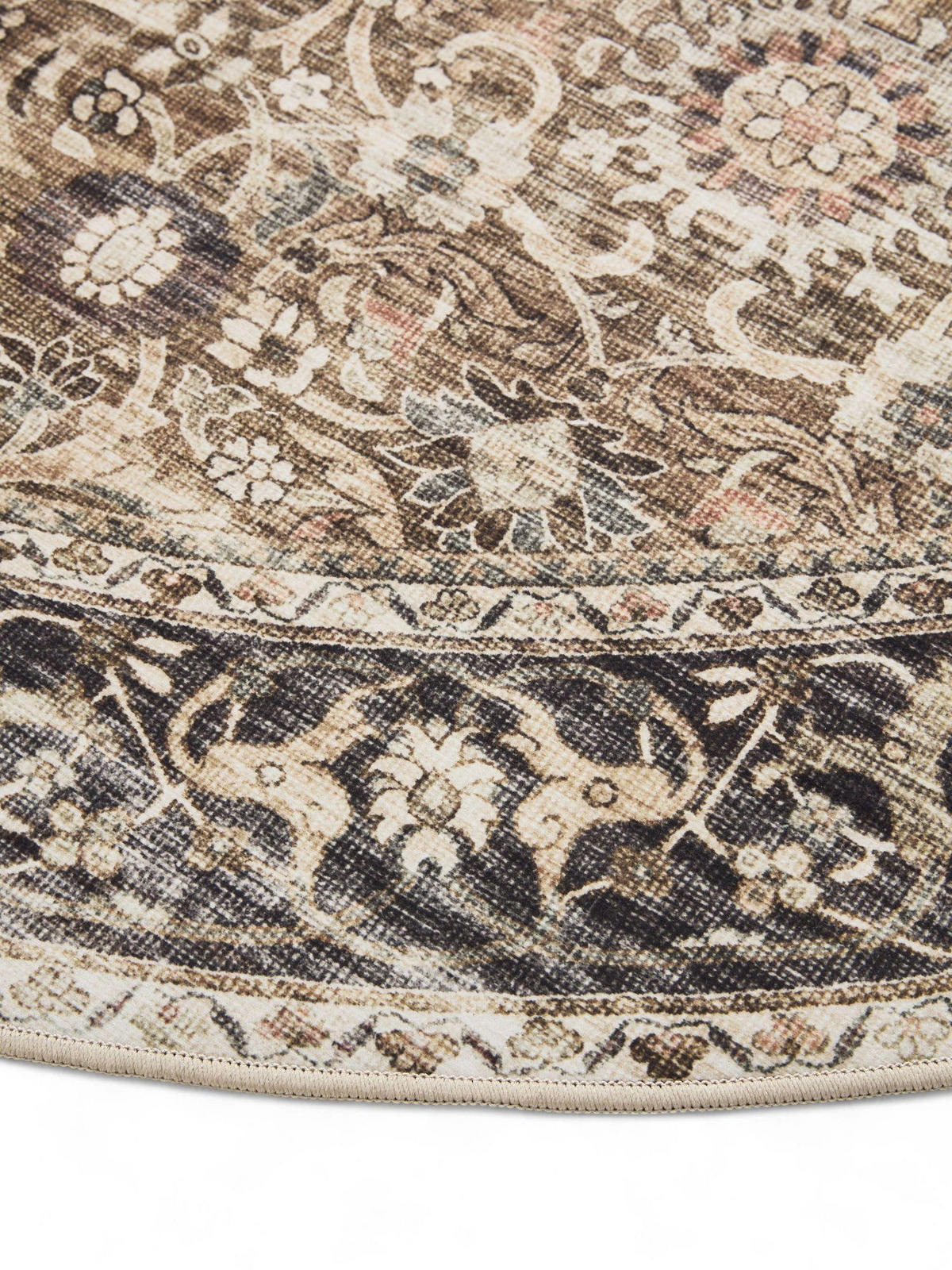 VINTAGE-TEPPICH George waschbar ø 160 cm rund - Taupe/Anthrazit, Kunststoff (160/160cm) - benuta