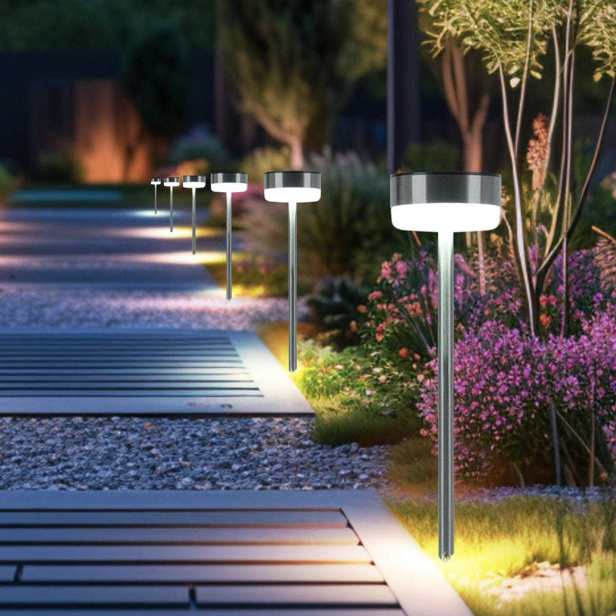 LED AUSSENLEUCHTE Edelstahl Silber 2er Set - Silberfarben, Metall (9/9/39cm)