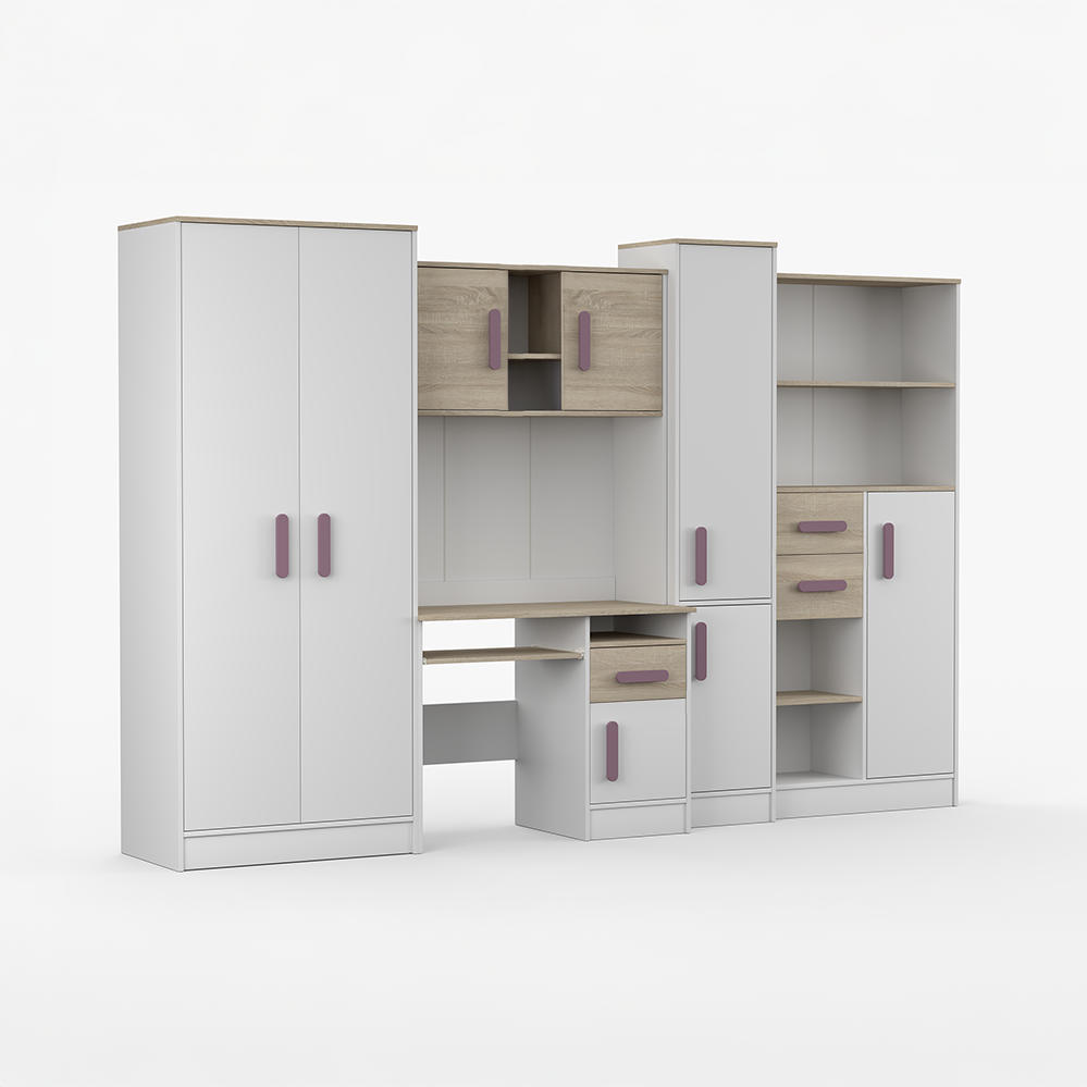 WOHNWAND Markus Weiß Sonoma Eiche mit griffenfarbe: Erik - Lila/Weiß, Holzwerkstoff (300/197/52cm) - imoebel24