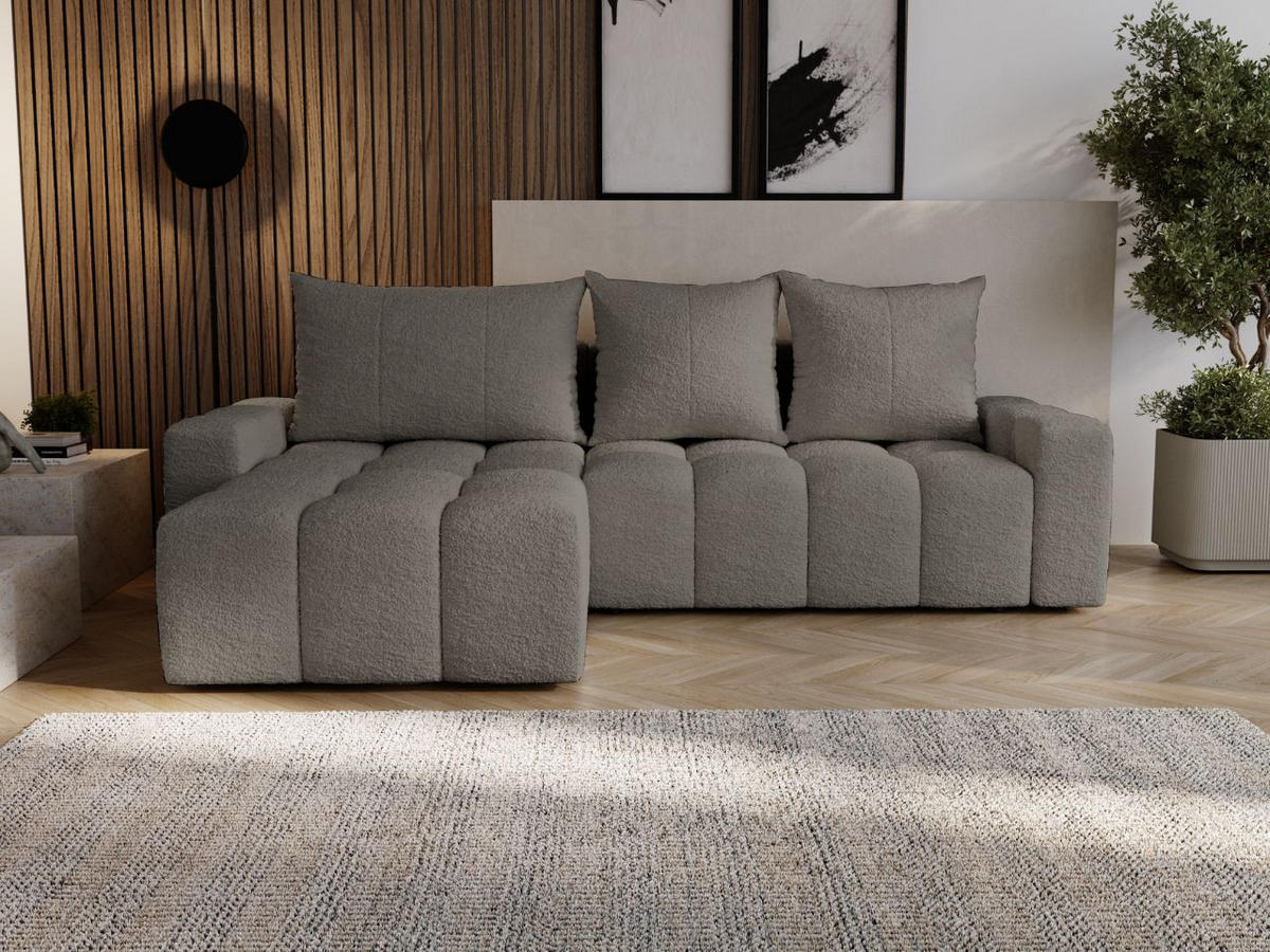 ECKSOFA Bresso Bouclé-Stoff Grau - Grau, Holz/Textil (255/168cm) - Graingold