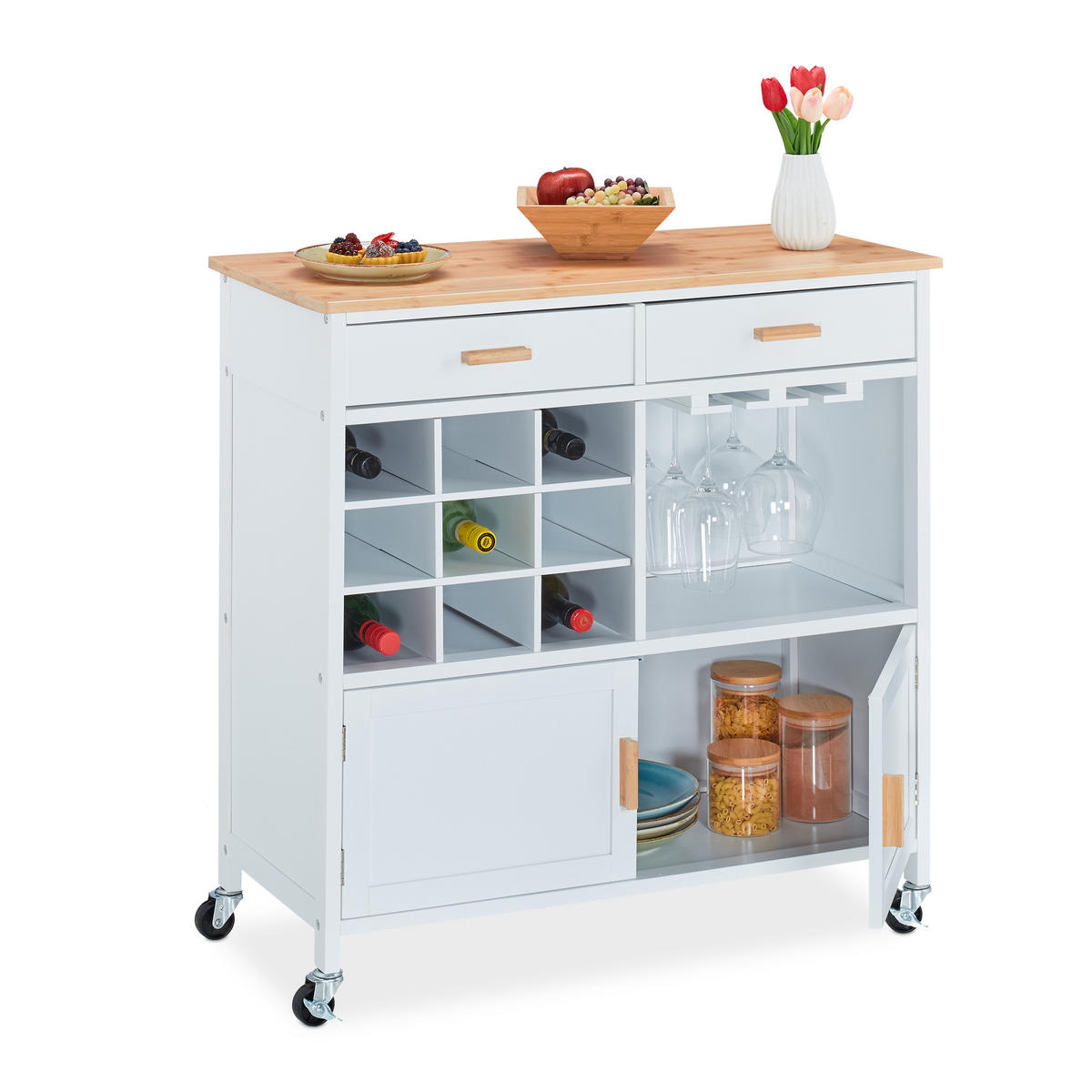 KÜCHENWAGEN - Weiß, Holz/Holzwerkstoff (86/88.5/41cm) - Relaxdays