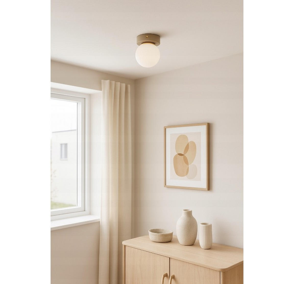 DECKENLEUCHTE ECRU II - Beige/Goldfarben, Glas/Metall (14/14/16cm) - kiki design