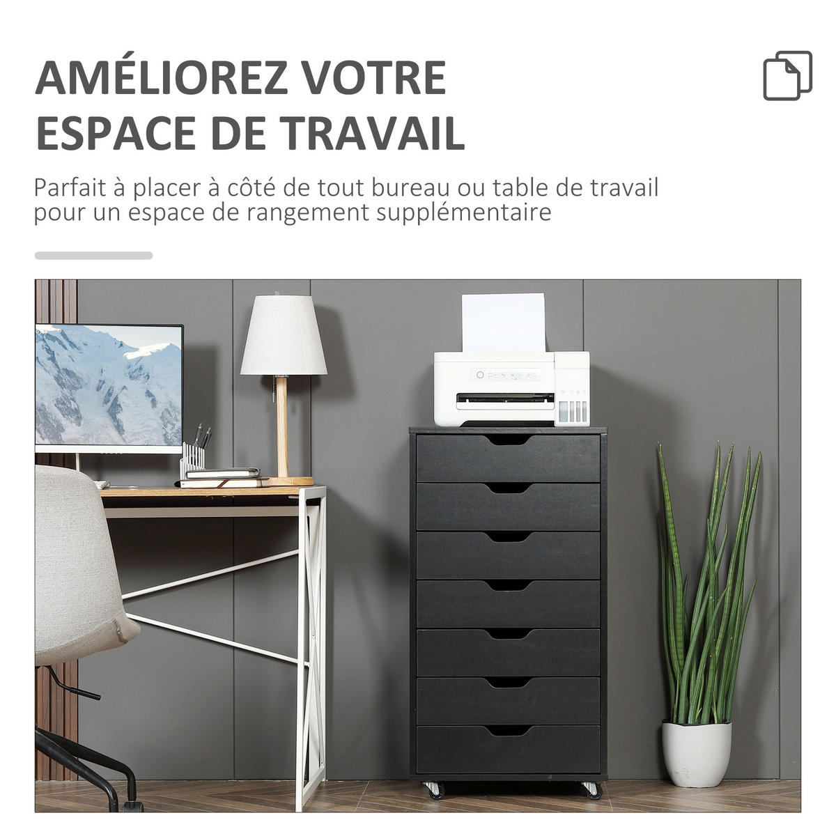 ROLLCONTAINER DE-14439 7 Schubladen für A4/Letter - Schwarz, Holzwerkstoff (39.5/90/47.5cm) - ComfortXL