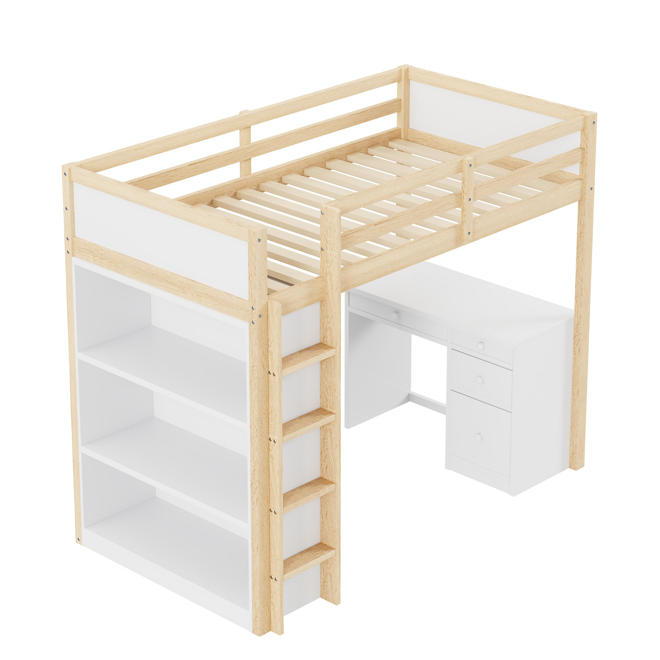 HOCHBETT 90/200 cm DE-01205, in Holzfarbe, mit Schrank und Computertisch - Naturfarben, Holz (90/200cm) - ComfortXL