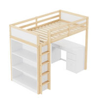 HOCHBETT 90/200 cm DE-01205, in Holzfarbe, mit Schrank und Computertisch - Naturfarben, Holz (90/200cm) - ComfortXL