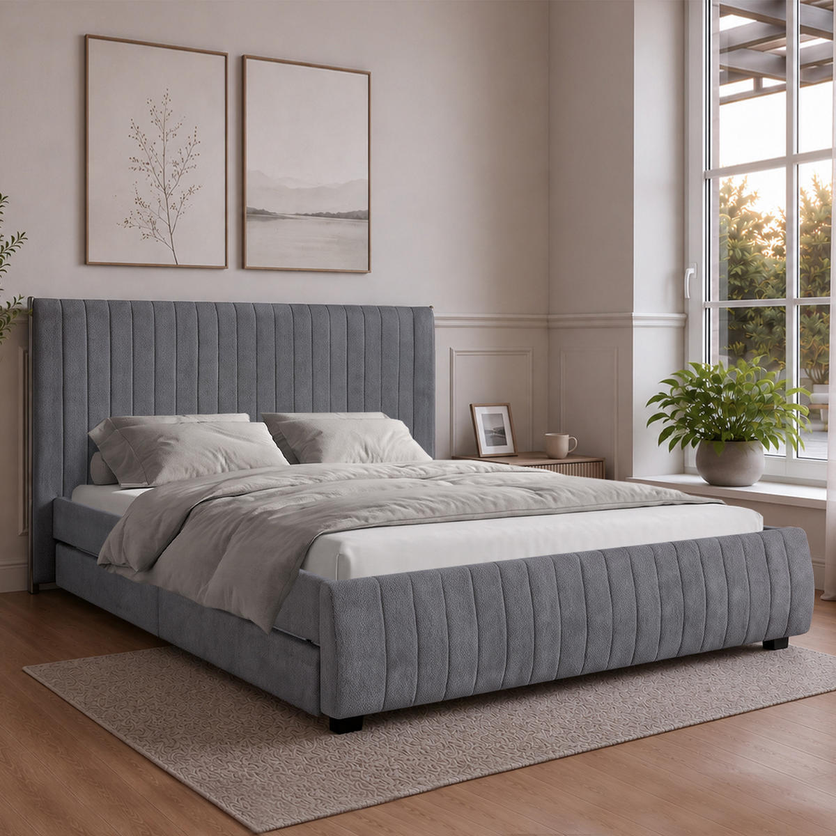 ČALOUNĚNÁ POSTEL Calma s pěnovou matrací 10 cm, 2 úložnými zásuvkami, 160x200 cm, buklé látka, tmavě šedá - tmavě šedá, textil (160/200cm) - Beautysofa