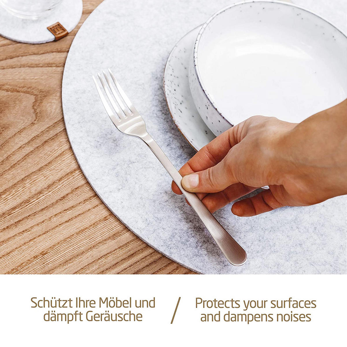 TISCHSETS Glasuntersetzer 12er-Set - Hellgrau, Textil (44/29/3cm) - Miqio Design