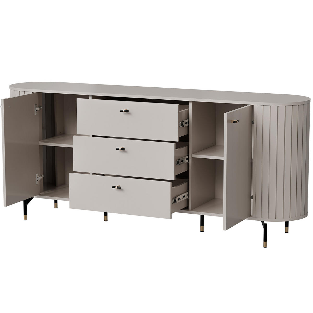 KOMMODE Zalia mit 2 Türen und 3 Schubladen, 190 cm, im Retro-Stil, Kaschmir - Kaschmir, Holzwerkstoff (190/81/40cm) - Beautysofa