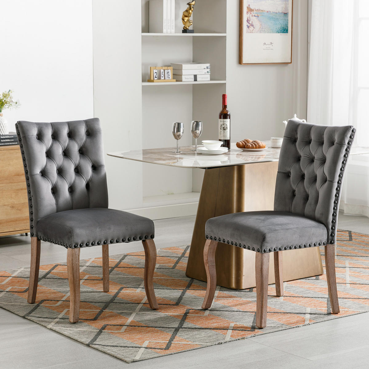 ESSZIMMERSTUHL 2er Set mit samtgepolstertem Massivholzgestell, Kupfernägeln und modernem Design als komfortabler Sessel, grau - Grau, Textil (63/95/49cm) - Luhomfu