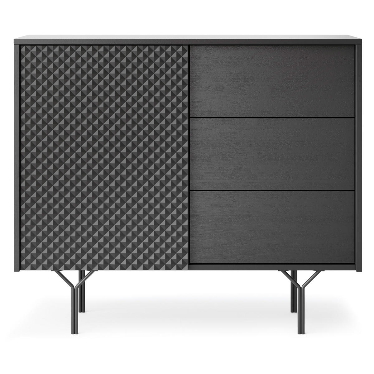KOMMODE NEROCCI 97/83/38 cm mit 3 Schubladen 1 Türen Schwarz - Schwarz, Holzwerkstoff (97/83/38cm) - MASSENO