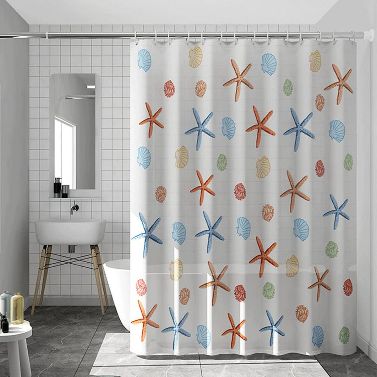 DUSCHVORHANG PEVA 180 x 180 cm Sterne Meer Muster mit Haken - Multicolor, Kunststoff (180/180cm) - MCBOSON