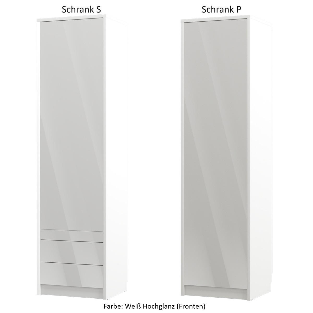 SCHRANKBETT vertikal GN 160x200 mit 2 Schränken & LED-Beleuchtung - Weiß hochglanz - 3-tlg. - Weiß Hochglanz/Schwarz, Holz/Holzwerkstoff (160/200cm) - QMM TraumMöbel