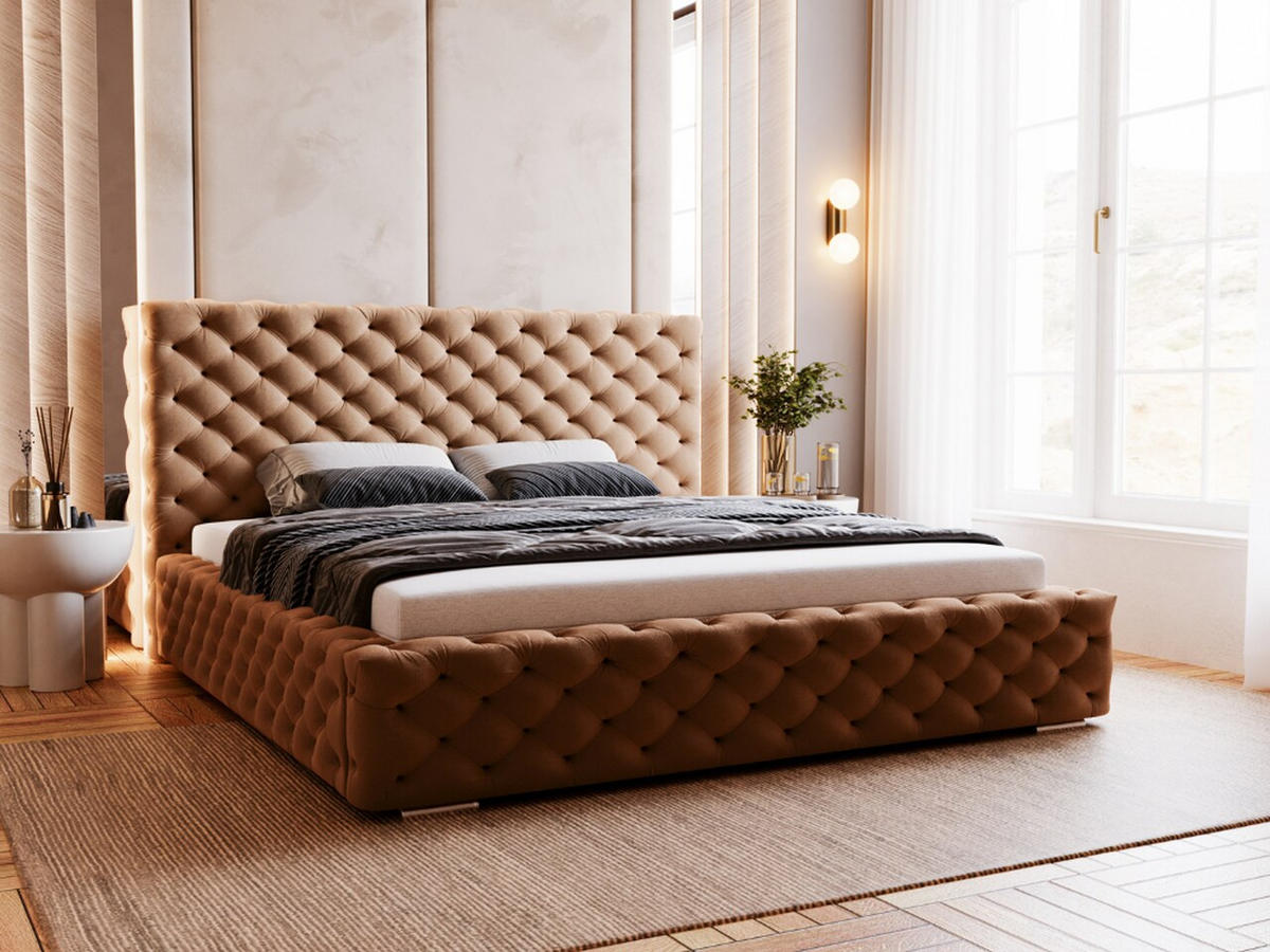 POLSTERBETT Astra 180x200 Braun - Naturfarben/Braun, Holz/Kunststoff (180/200cm) - Graingold