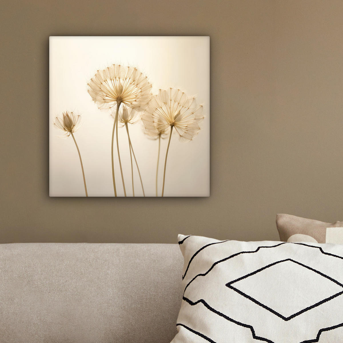 LEINWANDBILD Sonnenlicht - Löwenzahn - Botanisch - Blumen 20x20 cm - Creme, Textil (20/20cm) - MuchoWow