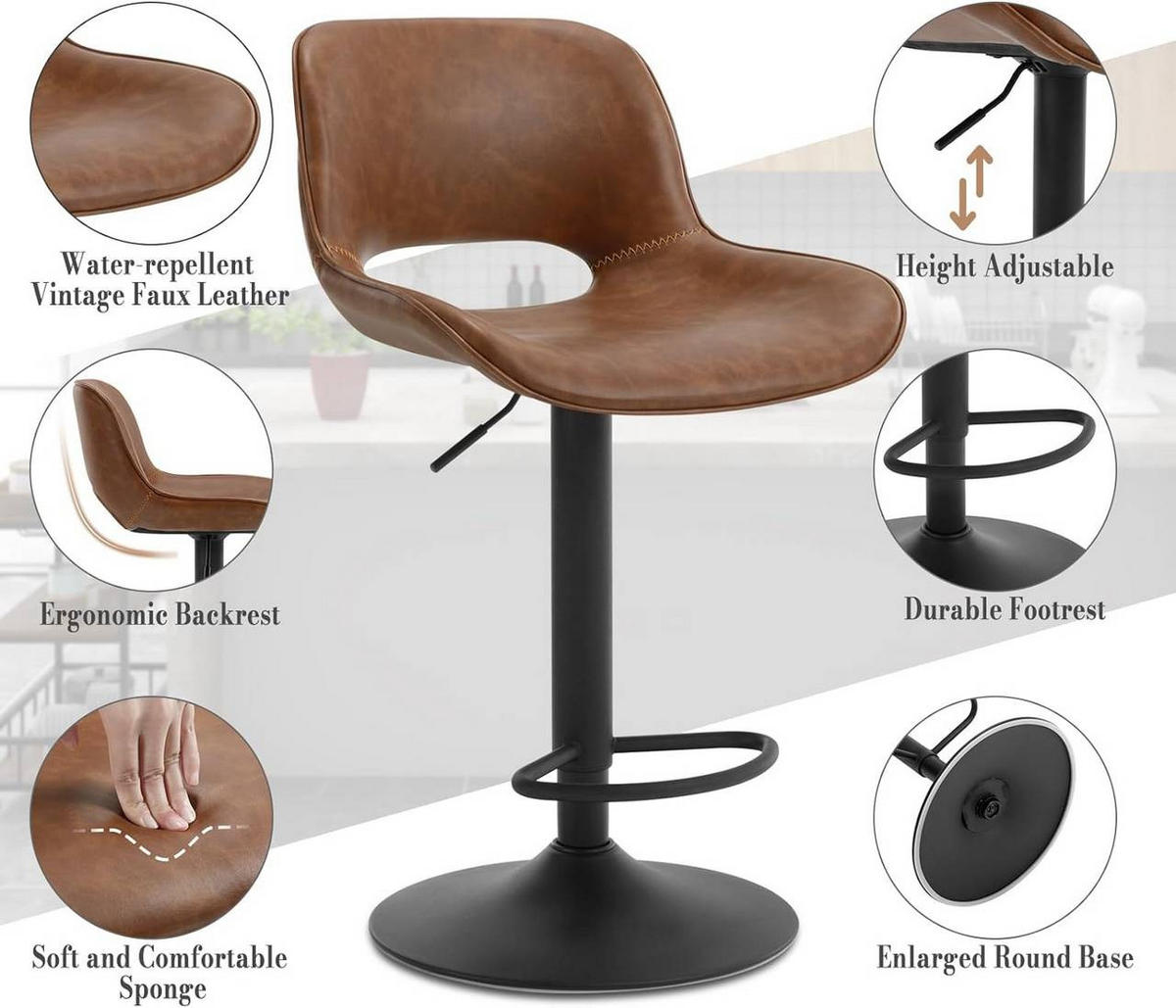 BARHOCKER 4er Set, Kunstleder Metall, Braun - Schwarz/Braun, Kunststoff/Metall (49/84/49cm) - Woltu