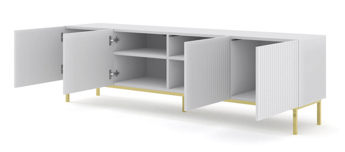 TV LOWBOARD Weiß, Weiß, Gold 200/58/42 - Weiß, Holzwerkstoff (200/58/42cm) - RAUMHIRSCH FURNITURE