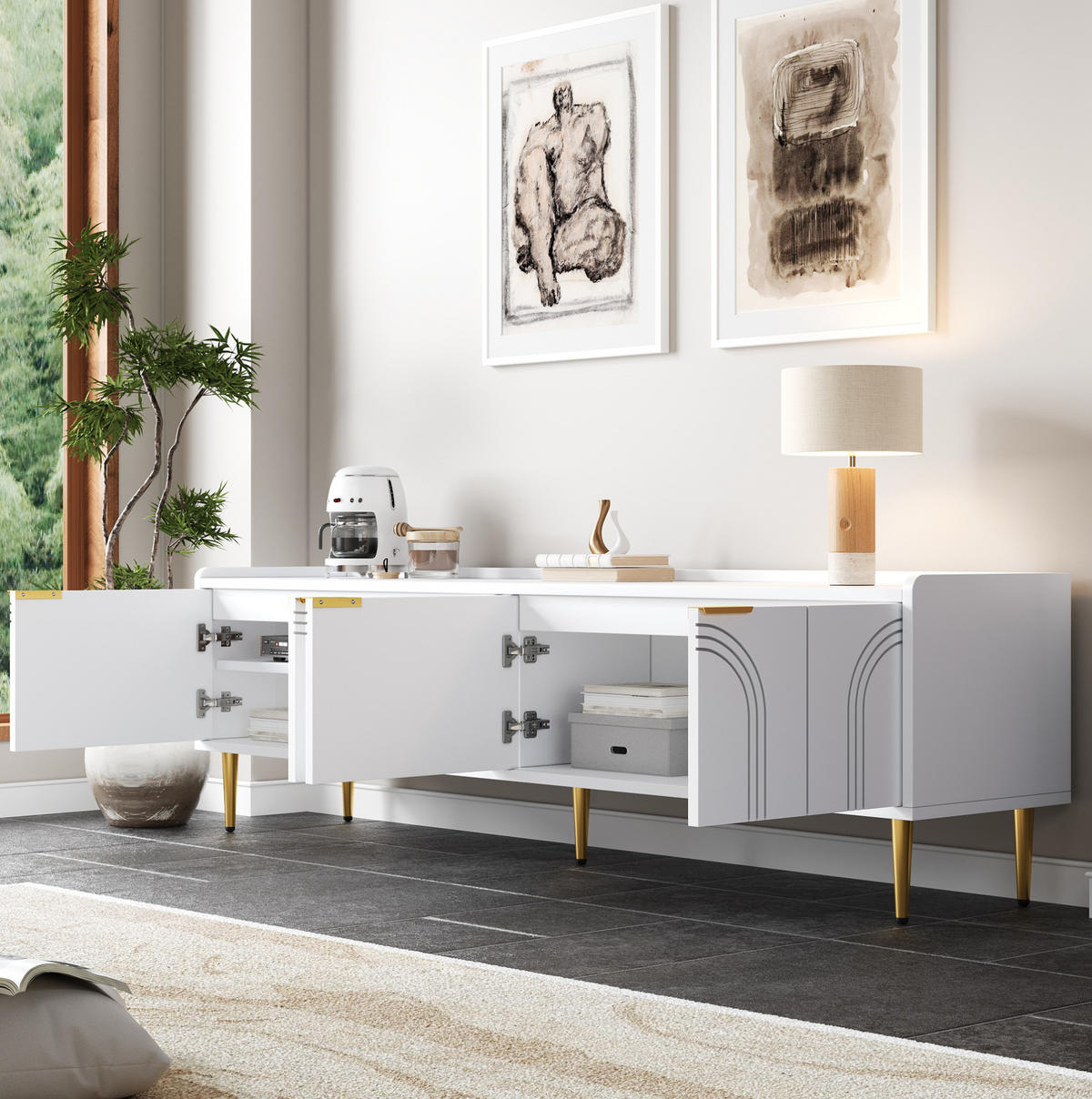 TV-ELEMENT mit Kabeldurchführung 170 x 35 x 47,5 cm MDF Weiß - Weiß, Holzwerkstoff (35/47.5/170cm) - Beauniv