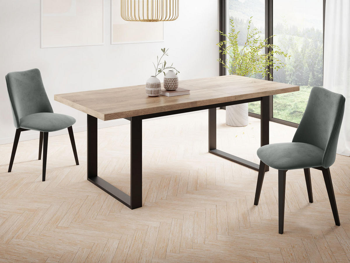 ESSTISCH Valentino rechteckig ausziehbar, Sonoma Eiche 140/180/80/75 cm - Schwarz/Sonoma Eiche, Holzwerkstoff/Metall (140/80/75cm) - WFL GROUP