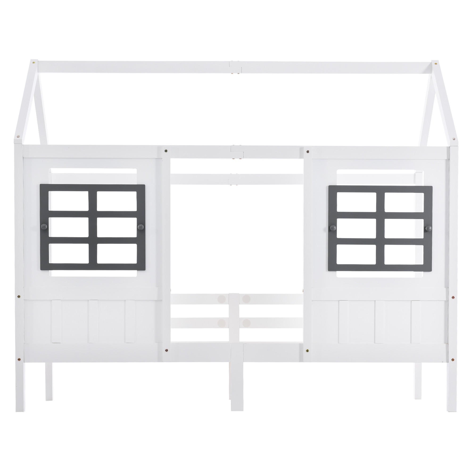 HAUSBETT 200/90 cm Weiß mit Fenstern ohne Matratze - Weiß, Holz (90/200cm) - MIVRAY