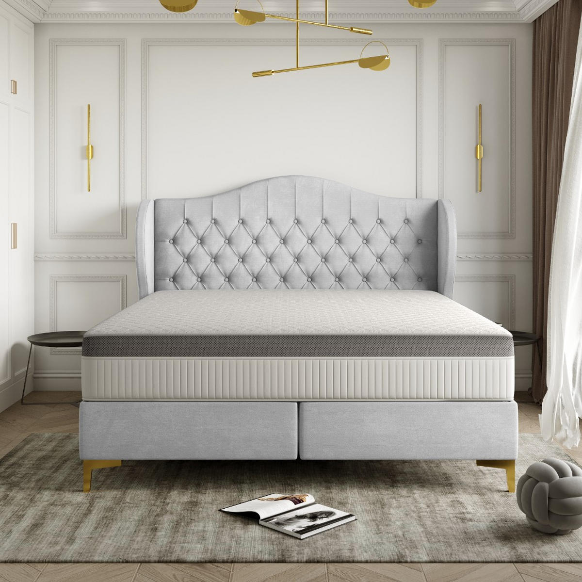BETT mit Taschenmatratze LEGEND, Whisper-Stoff Silber 180x200 cm - Silberfarben, Holz/Textil (180/200cm) - Kaiser Möbel