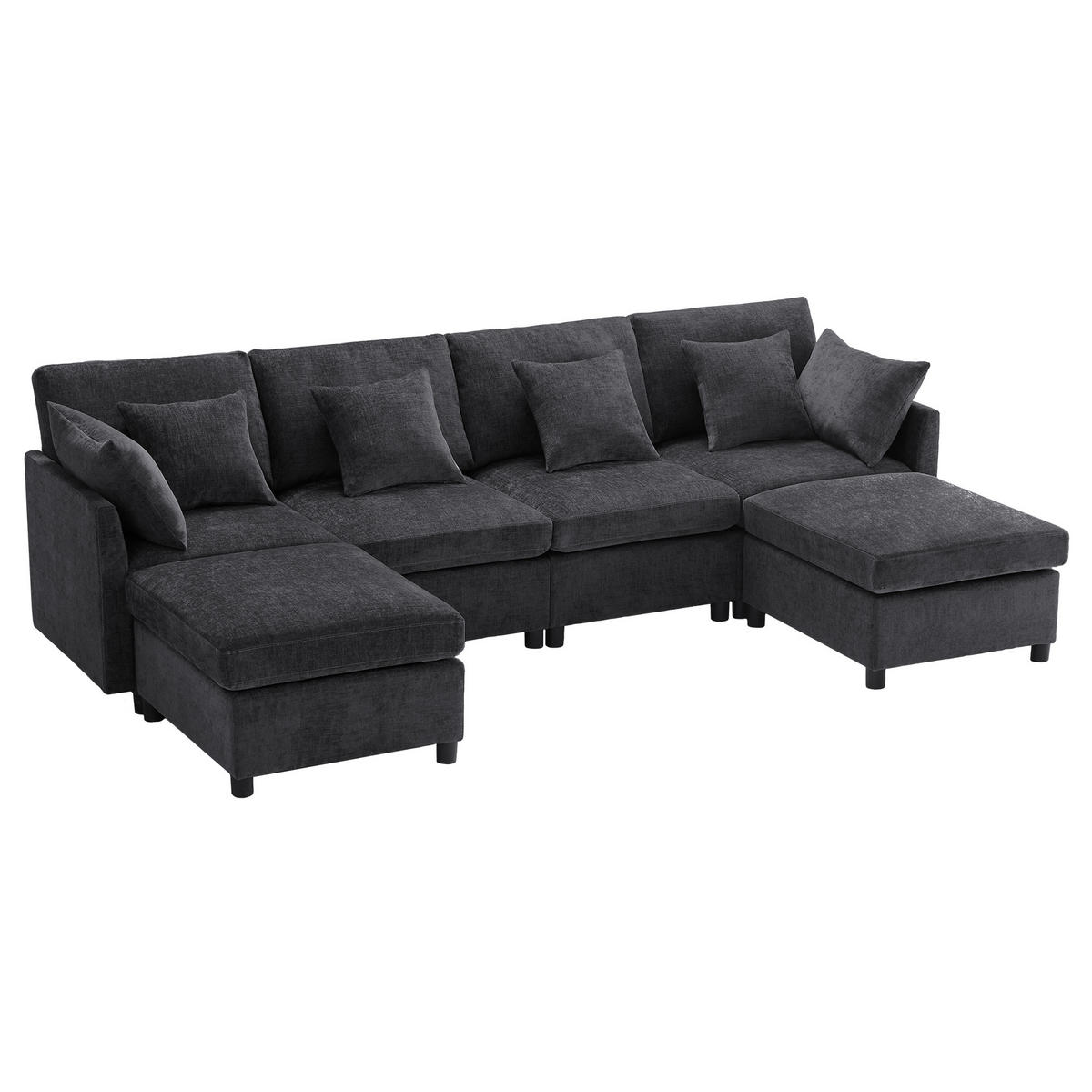 WOHNLANDSCHAFT 278/161/81 cm Grau mit 2 Fußhocker - Grau, Textil (278/81/161cm) - Oxeza
