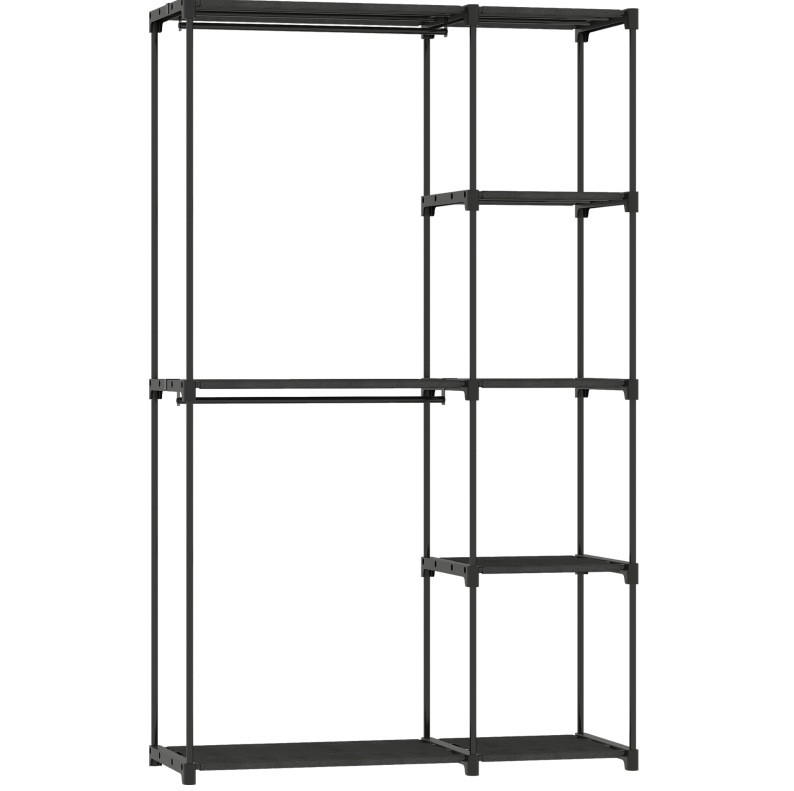 STOFFSCHRANK 111/43/185 cm schwarz aus Stahl mit Kleiderstangen - Schwarz, Holzwerkstoff (111/185/43cm) - OKWISH