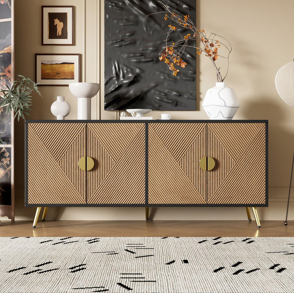SIDEBOARD 160/40/75 cm schwarz/holzfarben aus MDF mit Soft-Close - Schwarz, Holzwerkstoff (160/75/40cm) - OKWISH