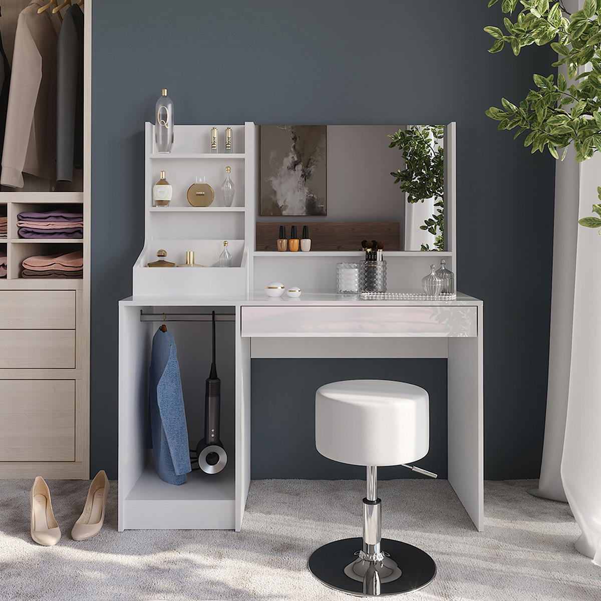 SCHMINKTISCH Sherry Weiß/Weiß Hochglanz 119.8 cm 4 Teile - Weiß Hochglanz, Holzwerkstoff (119.8/76/50.1cm) - Vicco