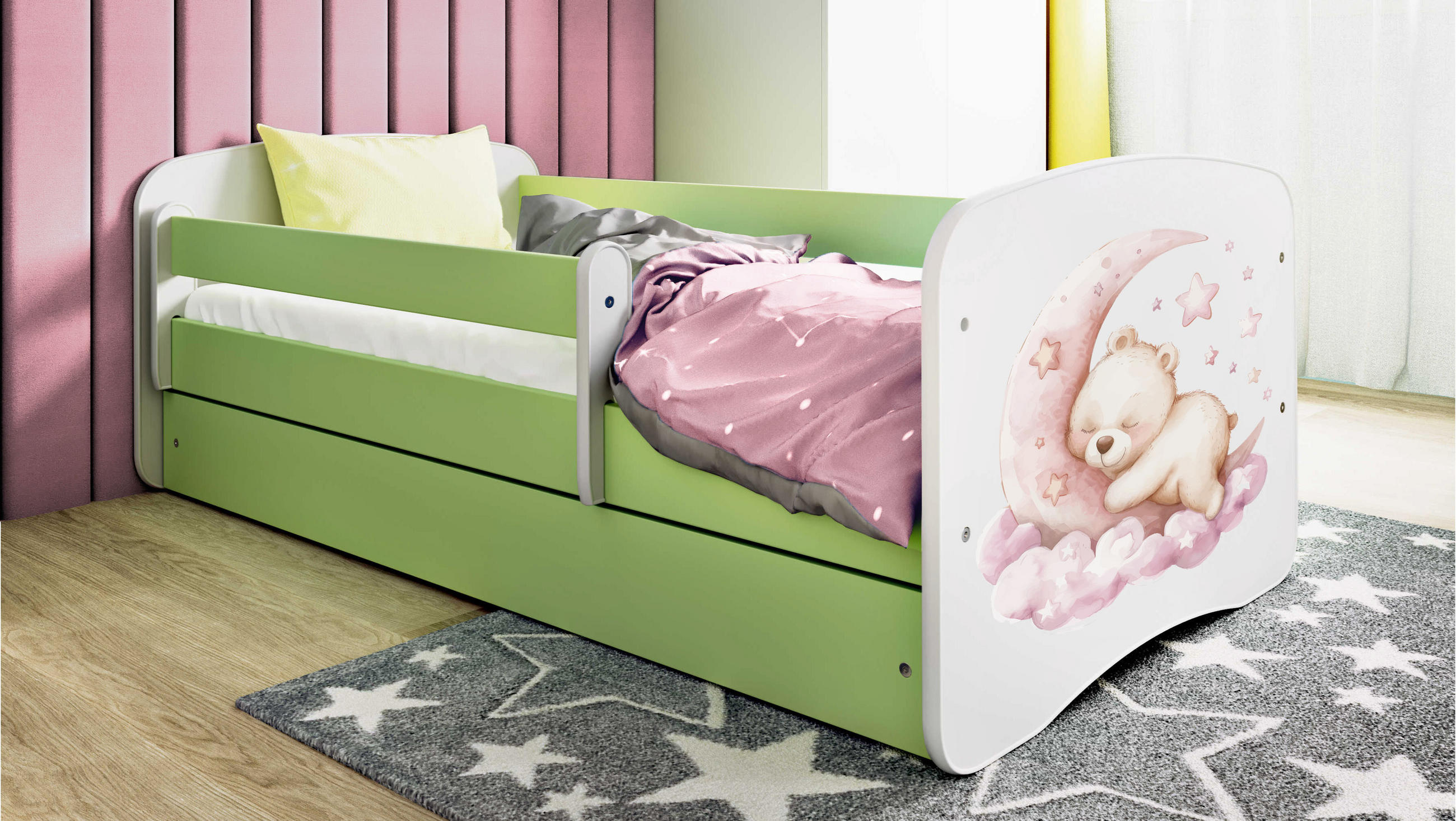 KINDERBETT Schlafen mit Schublade 140/70 80/61/144 - Grün, Holzwerkstoff (70/140cm) - RAUMHIRSCH FURNITURE