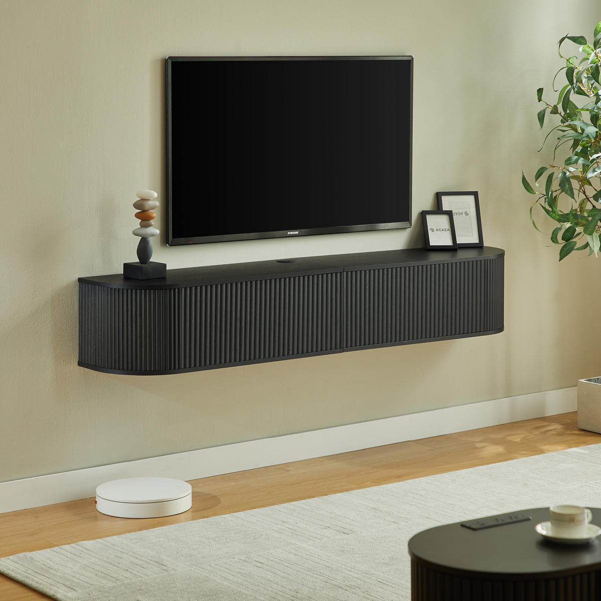 TV-SCHRANK 180/32/30 cm Naturholz mit Kabeldurchlass und Türen - Schwarz, Holzwerkstoff (180/30/32cm) - Oxeza