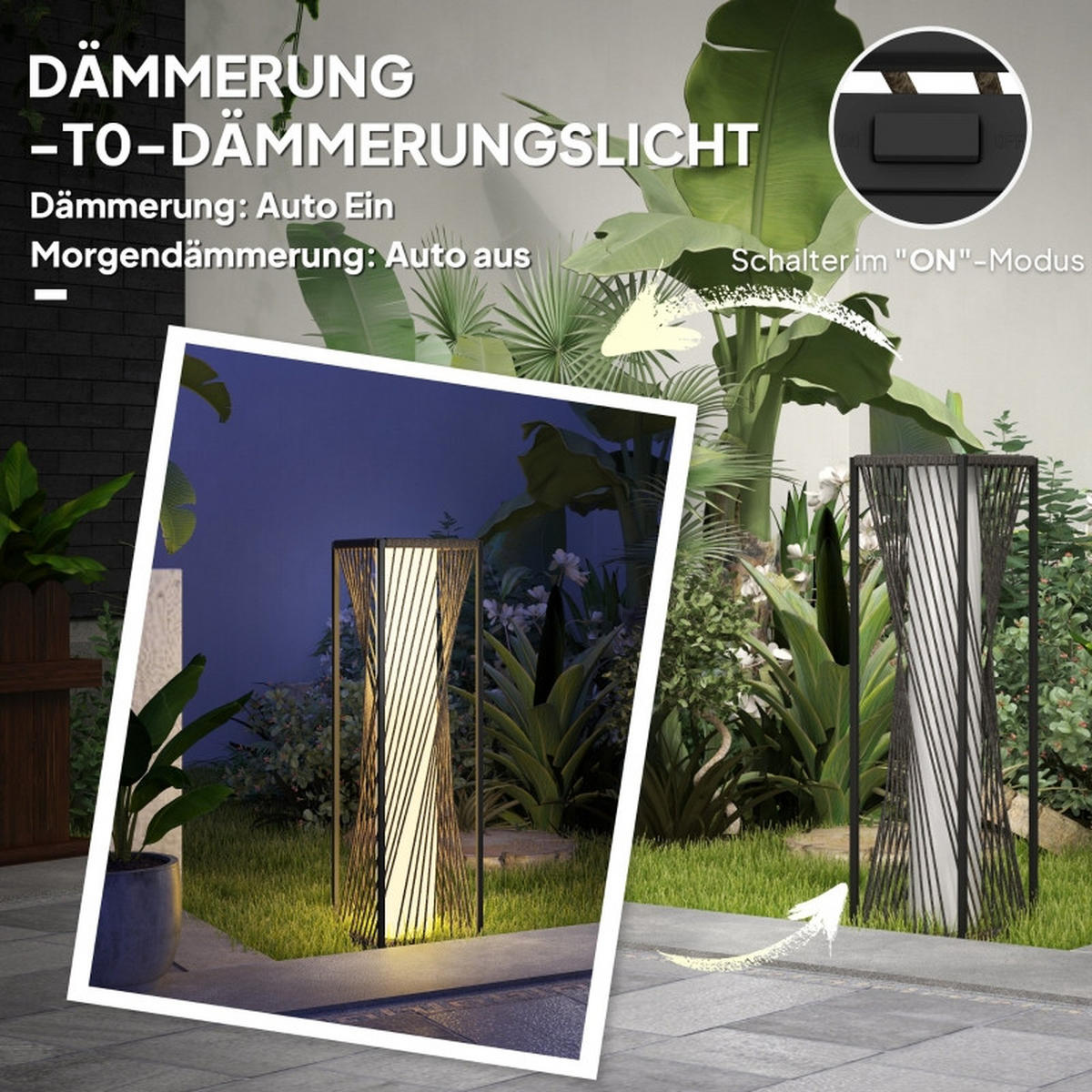 STEHLEUCHTE 22/22/77 cm Grau mit Lichtsensor 25 LED Solarlampen - Grau, Metall (22/22/77cm) - Oxeza