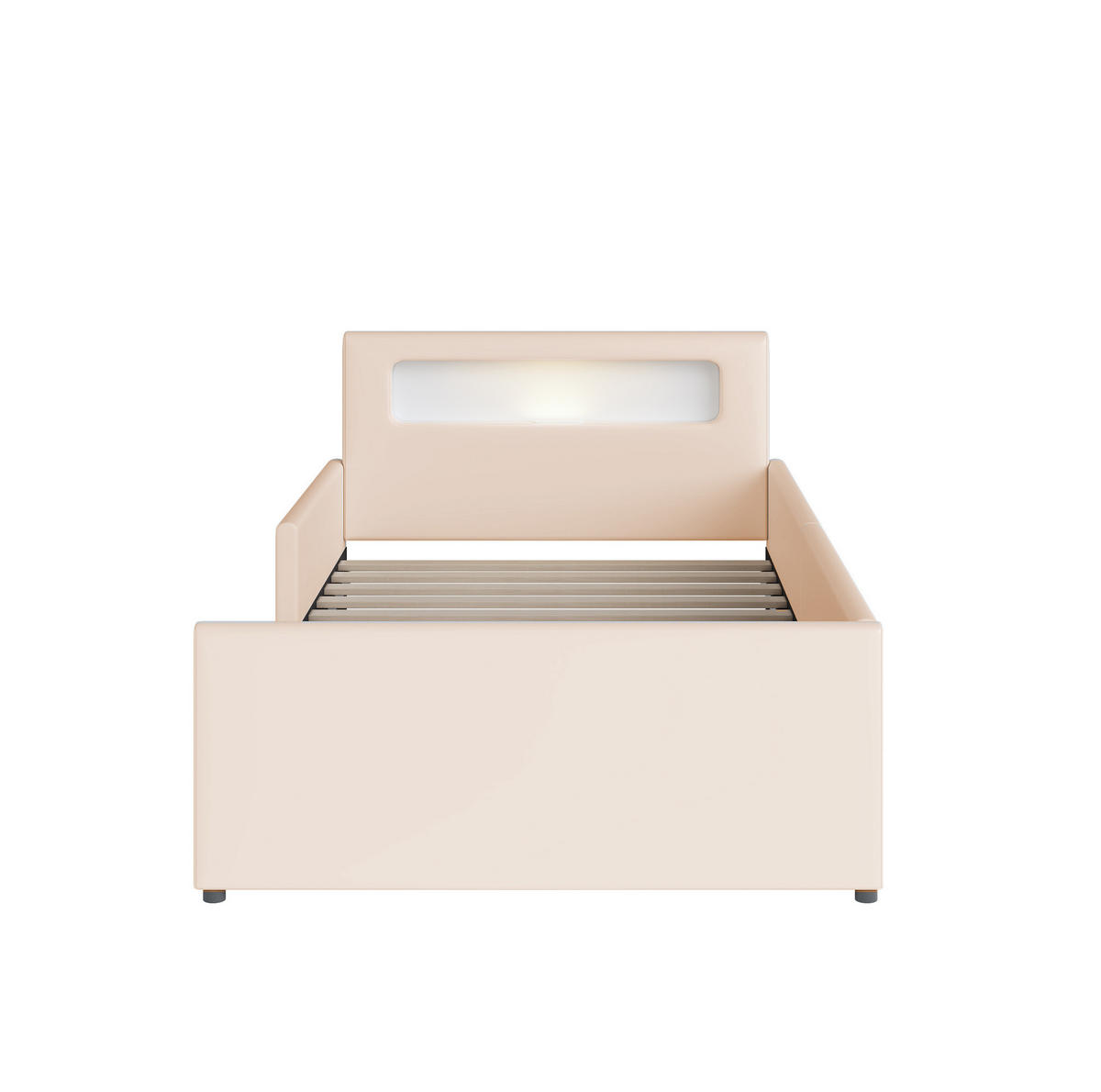 KINDEREINZELBETTEN aus Kunstleder 90x200 cm in Beige mit USB & Nachtlicht - Beige, Leder (90/200cm) - Modfu