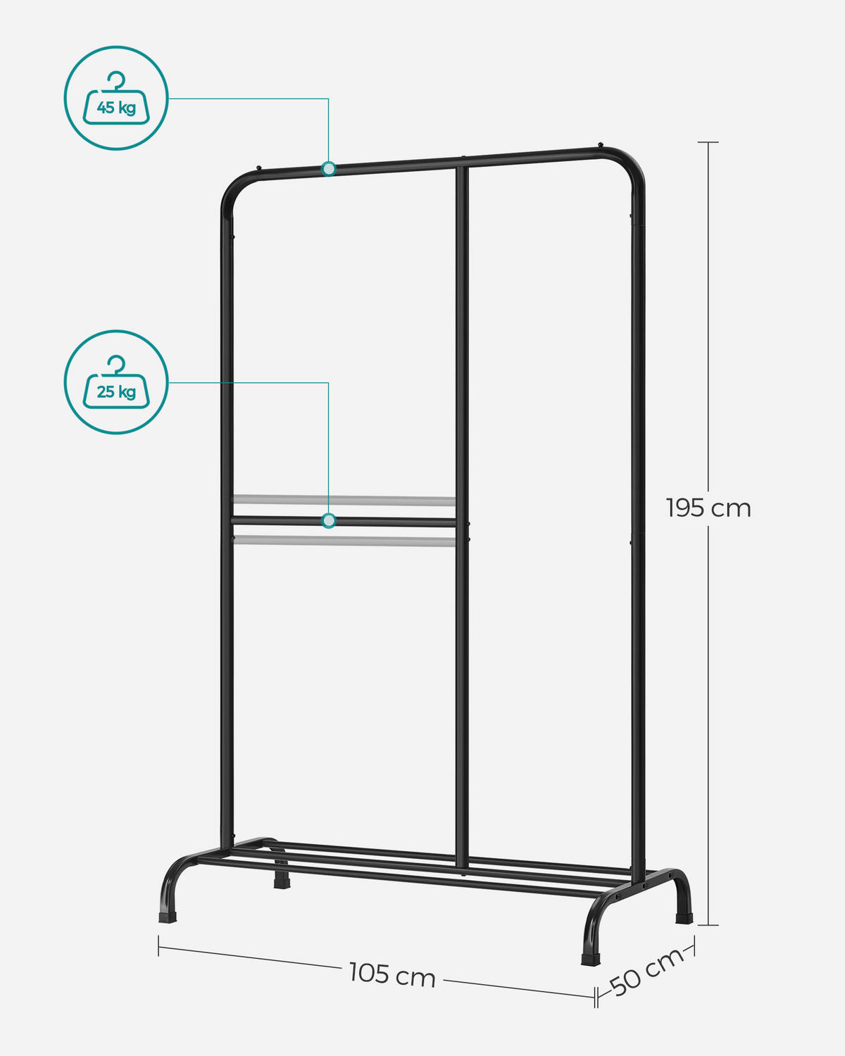 KLEIDERSTÄNDER Pallas - Schwarz, Metall (50/195/105cm) - SONGMICS