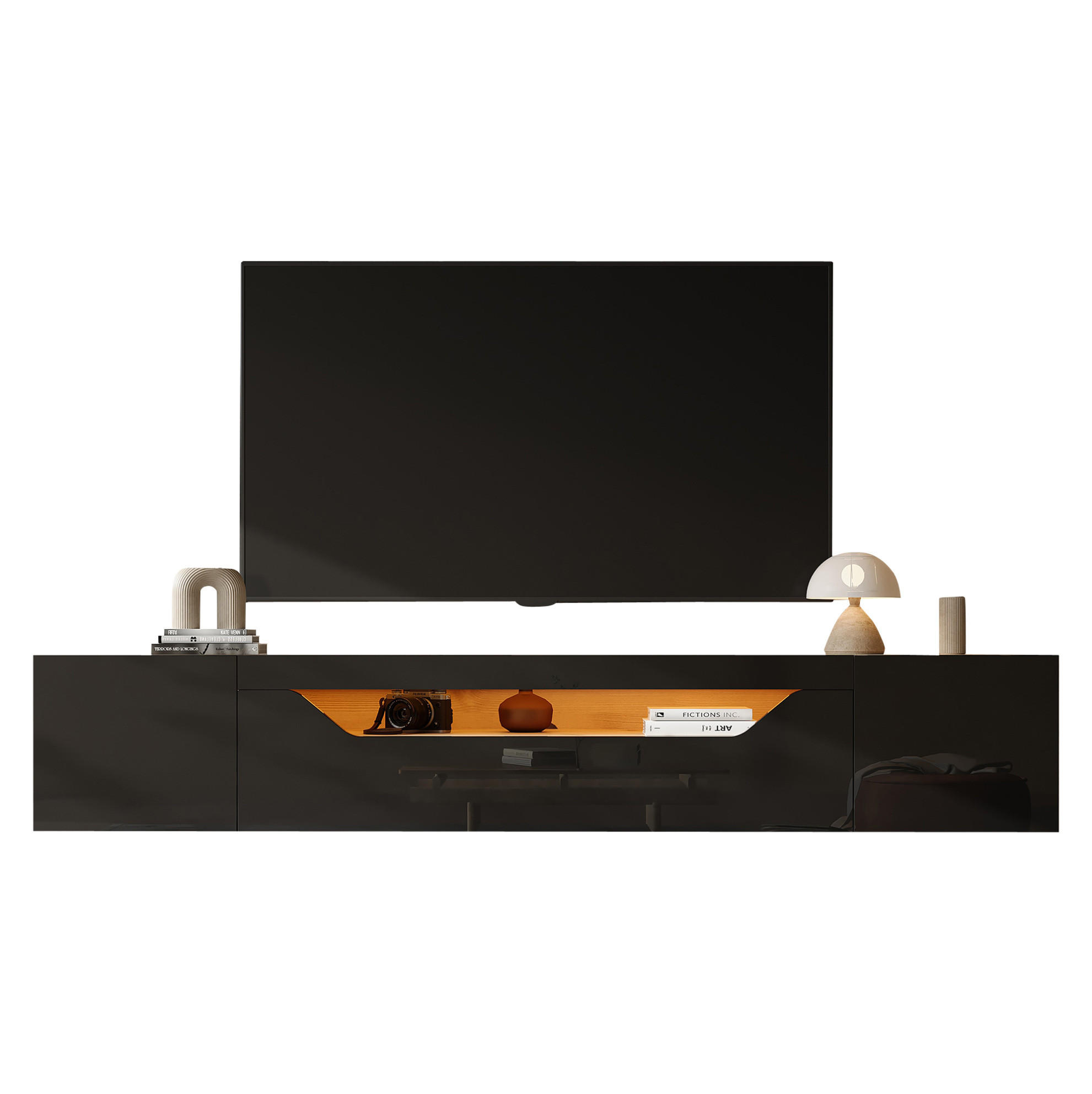 LOWBOARD 180/37/36 cm aus Spanplatte mit LED-Beleuchtung und wandmontiertem Design Schwarz/Natur - Schwarz, Holzwerkstoff (180/36/37cm) - Modenvie