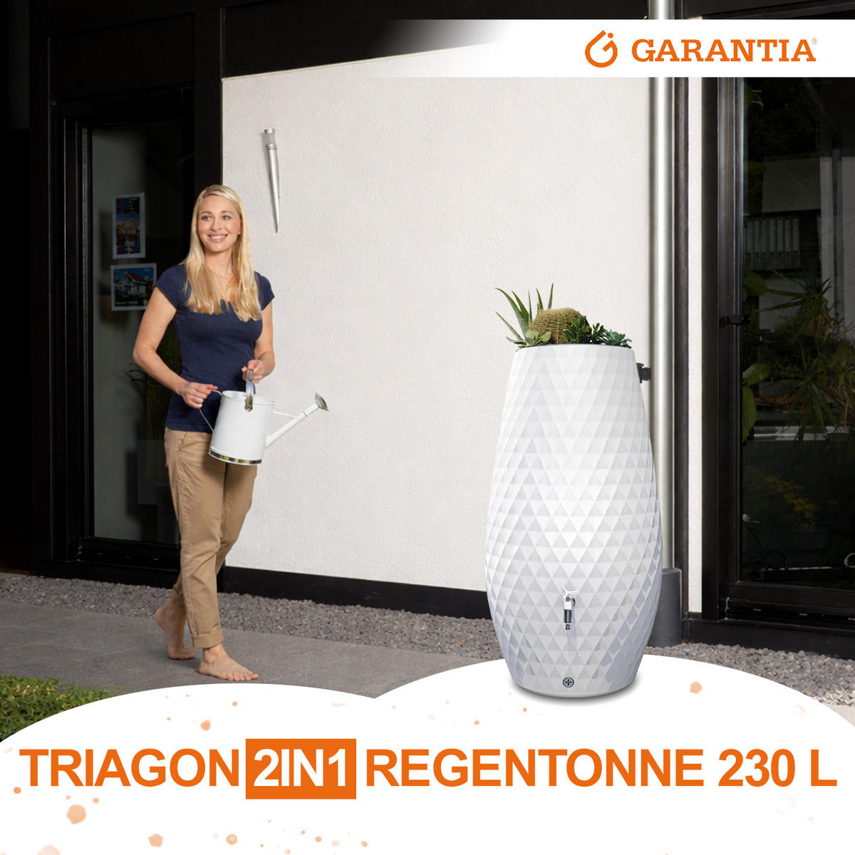 2IN1 Regentonne 230 L, arctic mit integrierter Pflanzschale - Weiß, Kunststoff (53/118/65cm) - GARANTIA
