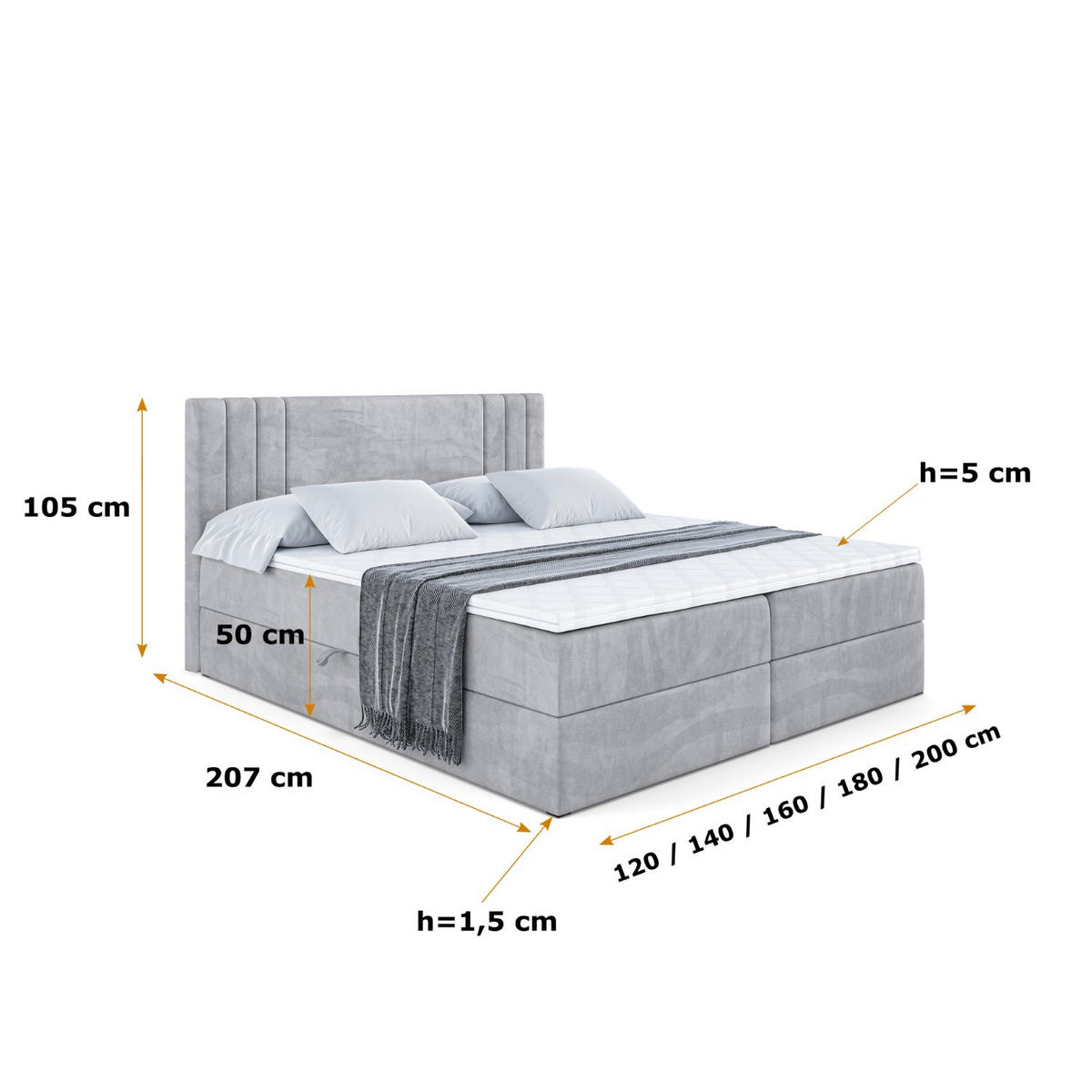 BOXBETT mit Matratze H3 und Lattenrost - IDRIKO - 180x200 cm Hellgrau - Hellgrau, Holzwerkstoff (180/200cm) - ALTDECOR