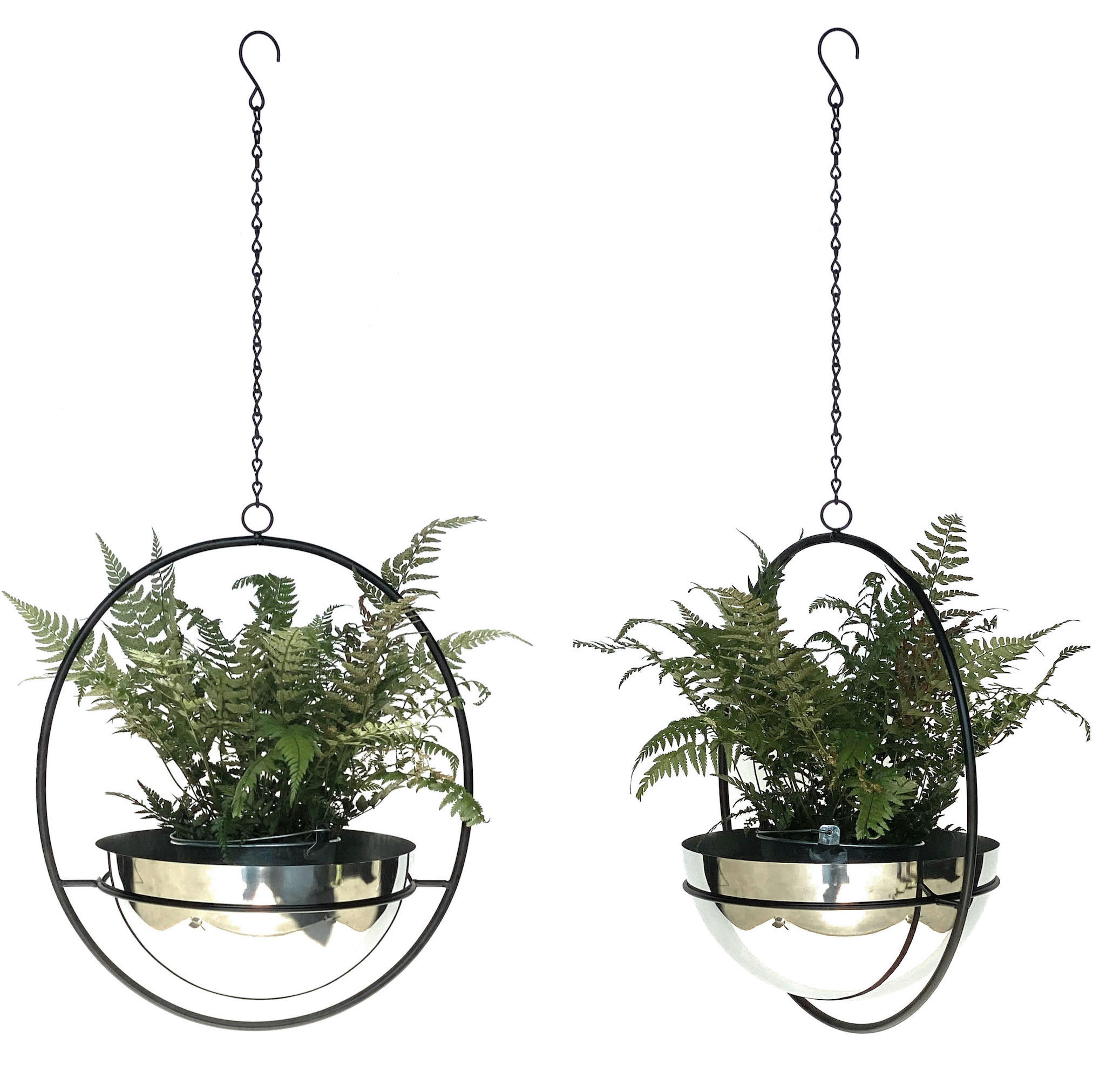 BLUMENAMPEL 2er Set mit Topf Silber Metall Wand 78 cm 96087 L - Schwarz, Metall (25/12.5/25cm) - DanDiBo