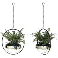BLUMENAMPEL 2er Set mit Topf Silber Metall Wand 78 cm 96087 L - Schwarz, Metall (25/12.5/25cm) - DanDiBo