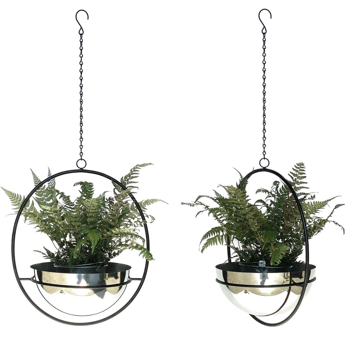 BLUMENAMPEL 2er Set mit Topf Silber Metall Wand 78 cm 96087 L - Schwarz, Metall (25/12.5/25cm) - DanDiBo