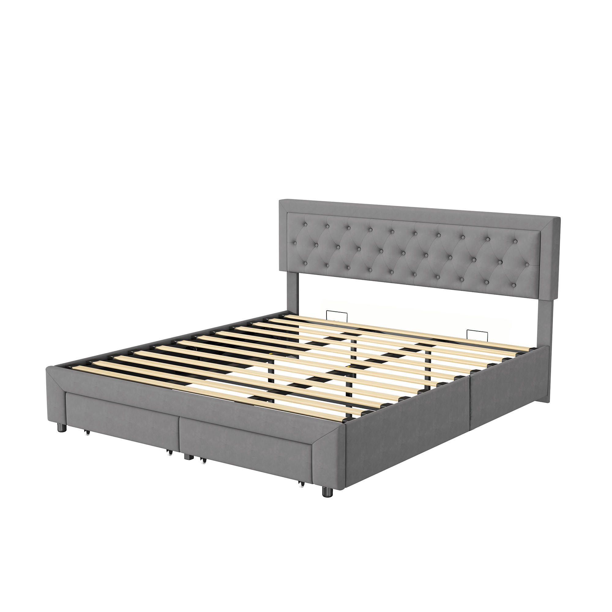 POLSTERBETT 160x200 cm Grau Samt Bett mit Knopfdruck Design, Gasdruck Stauraum & Groß Schublade - Grau, Textil (160/200cm) - CASIVA