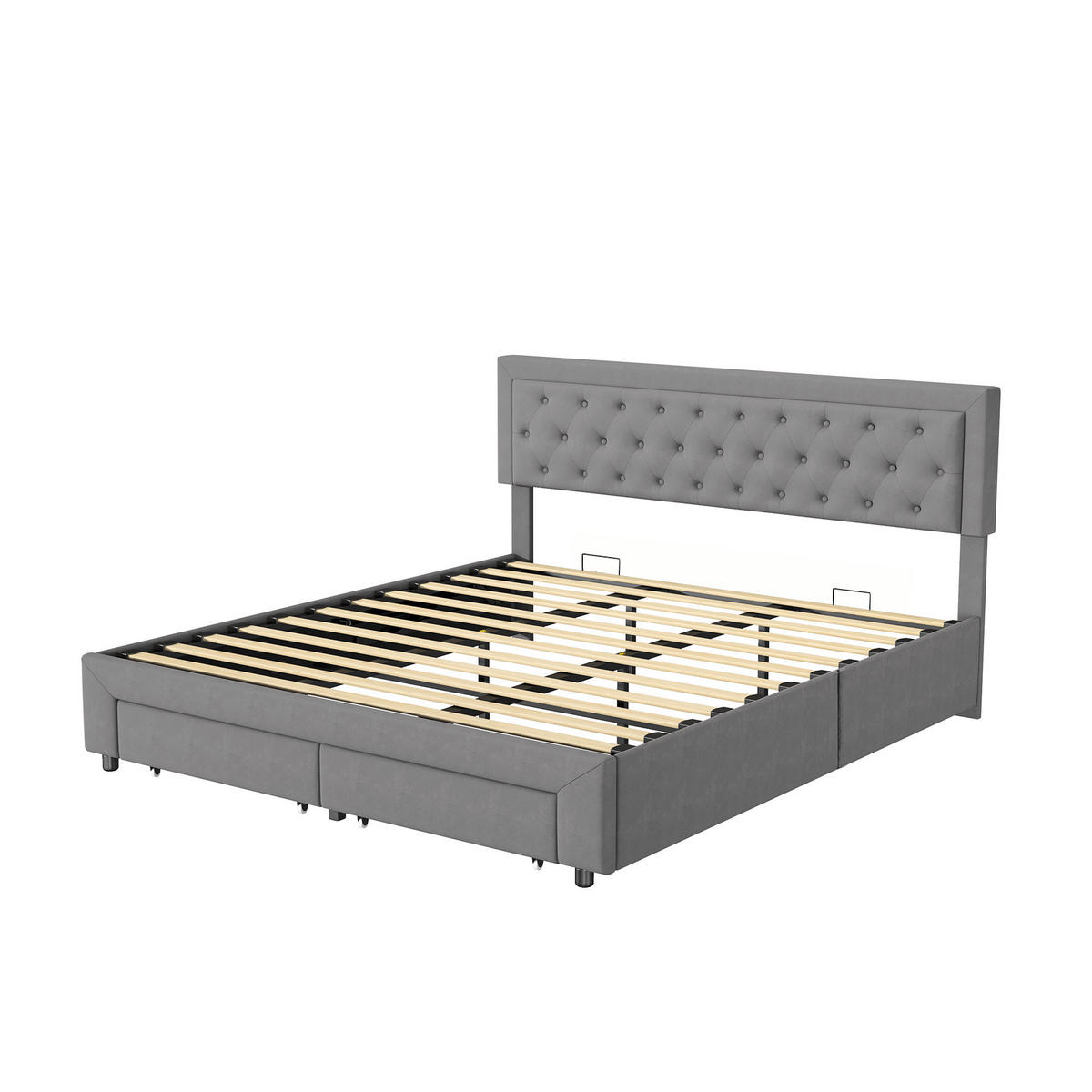 POLSTERBETT 180/200 cm grau Samt Stauraum Knopfheftung modern - Grau, Holz
