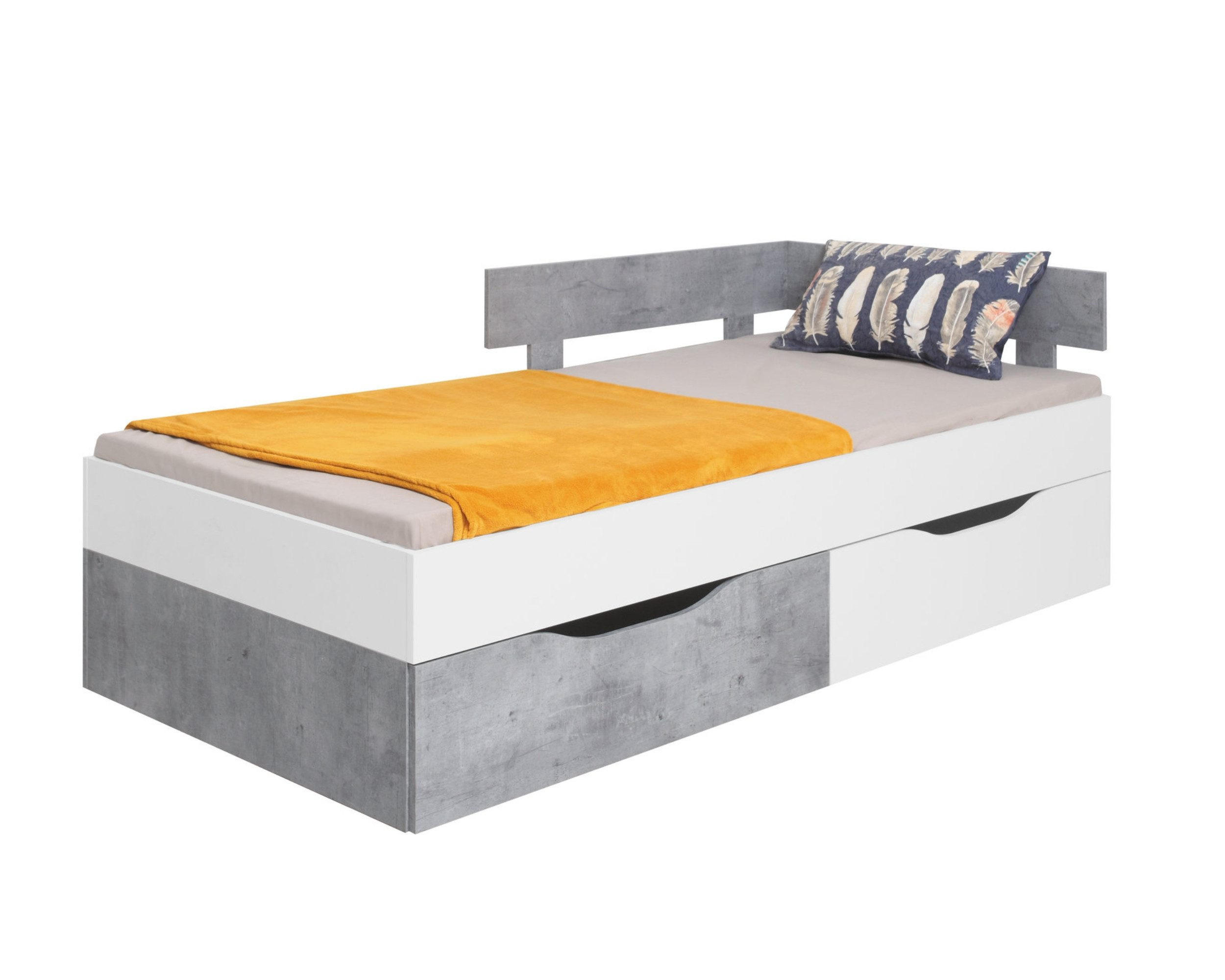Deine Möbel 24 Jugendbett Weiß, Grau 90x200 cm
