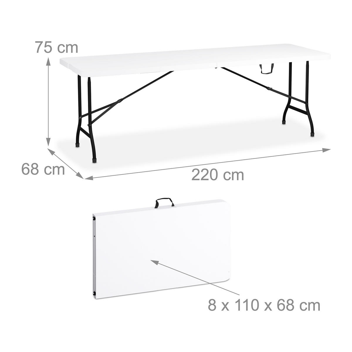 GARTENTISCH Weiß Schwarz klappbar 220x68 cm - Weiß, Kunststoff/Metall (68/220/75cm) - Relaxdays
