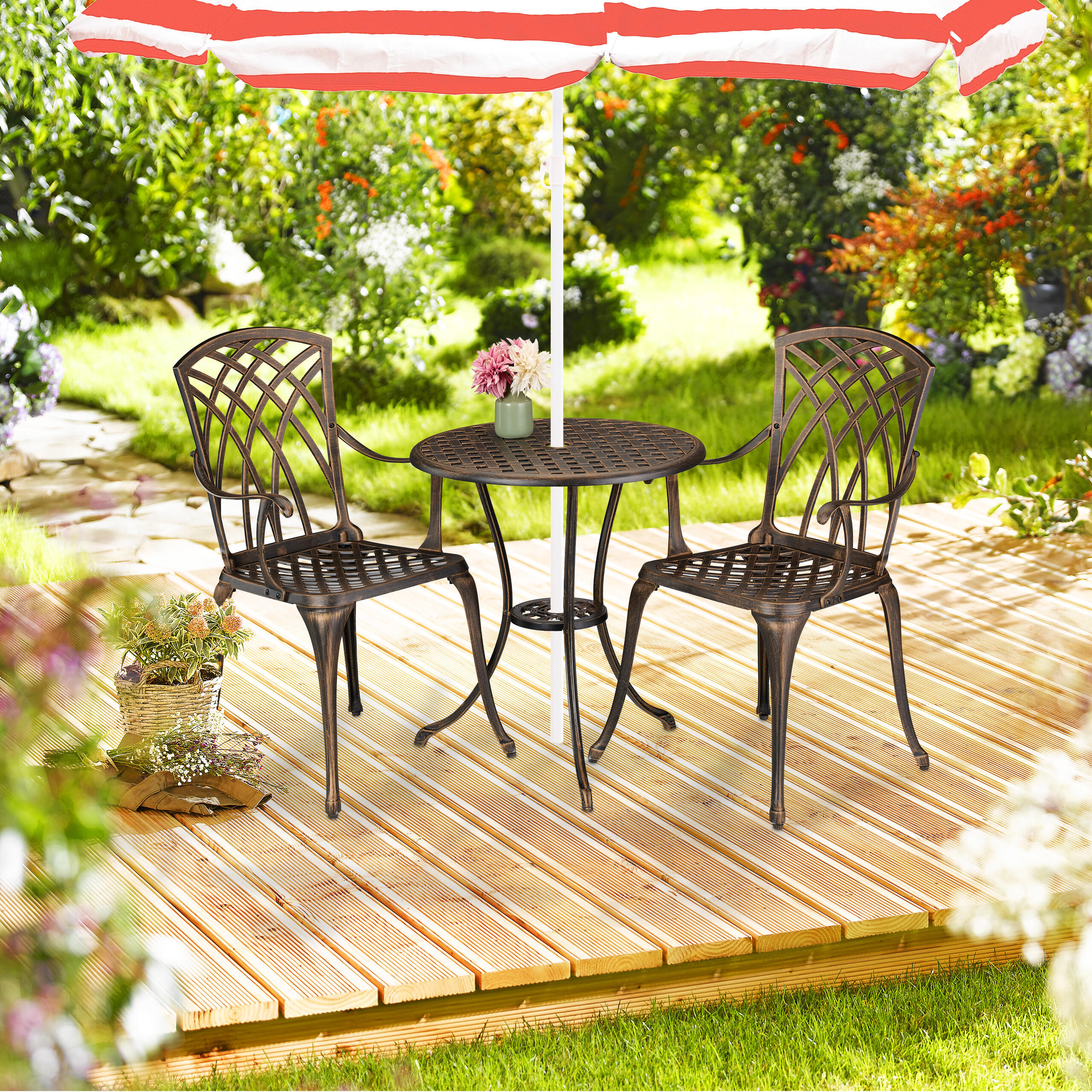 3-TLG.GARTENMÖBEL-SET - Bronzefarben, Metall - Relaxdays